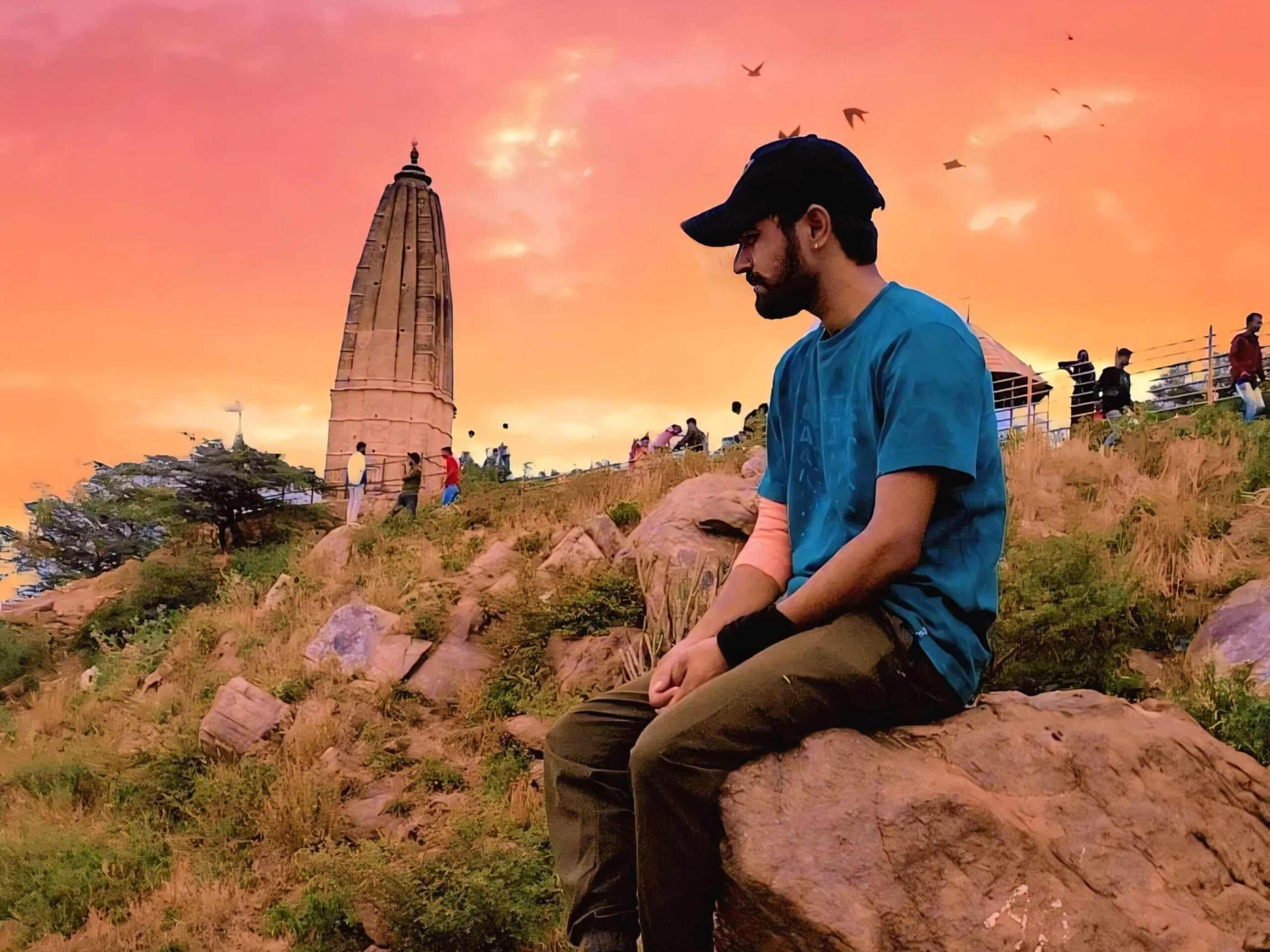 Scenic view from Harsh Parvat in Sikar, Rajasthan with ancient Harshnath Temple and Aravalli hills